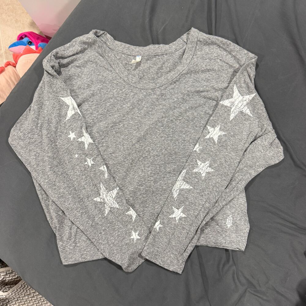 Free People Movement Melrose Star Print Long Sleeve Top Gray Medium